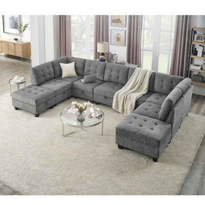 Ottoman Sofa For Modular Sectional, Grey Chenille