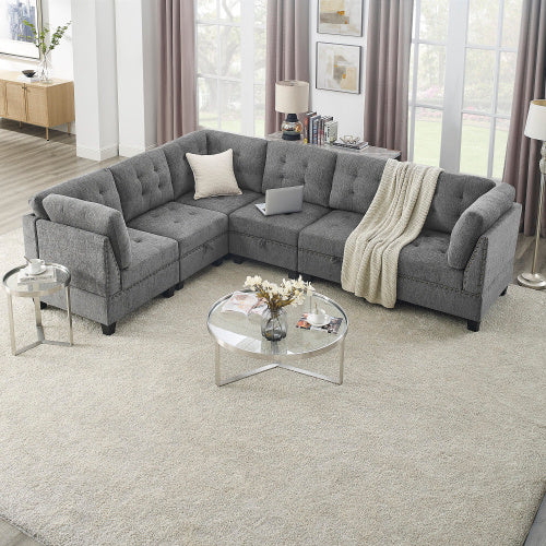 Ottoman Sofa For Modular Sectional, Grey Chenille
